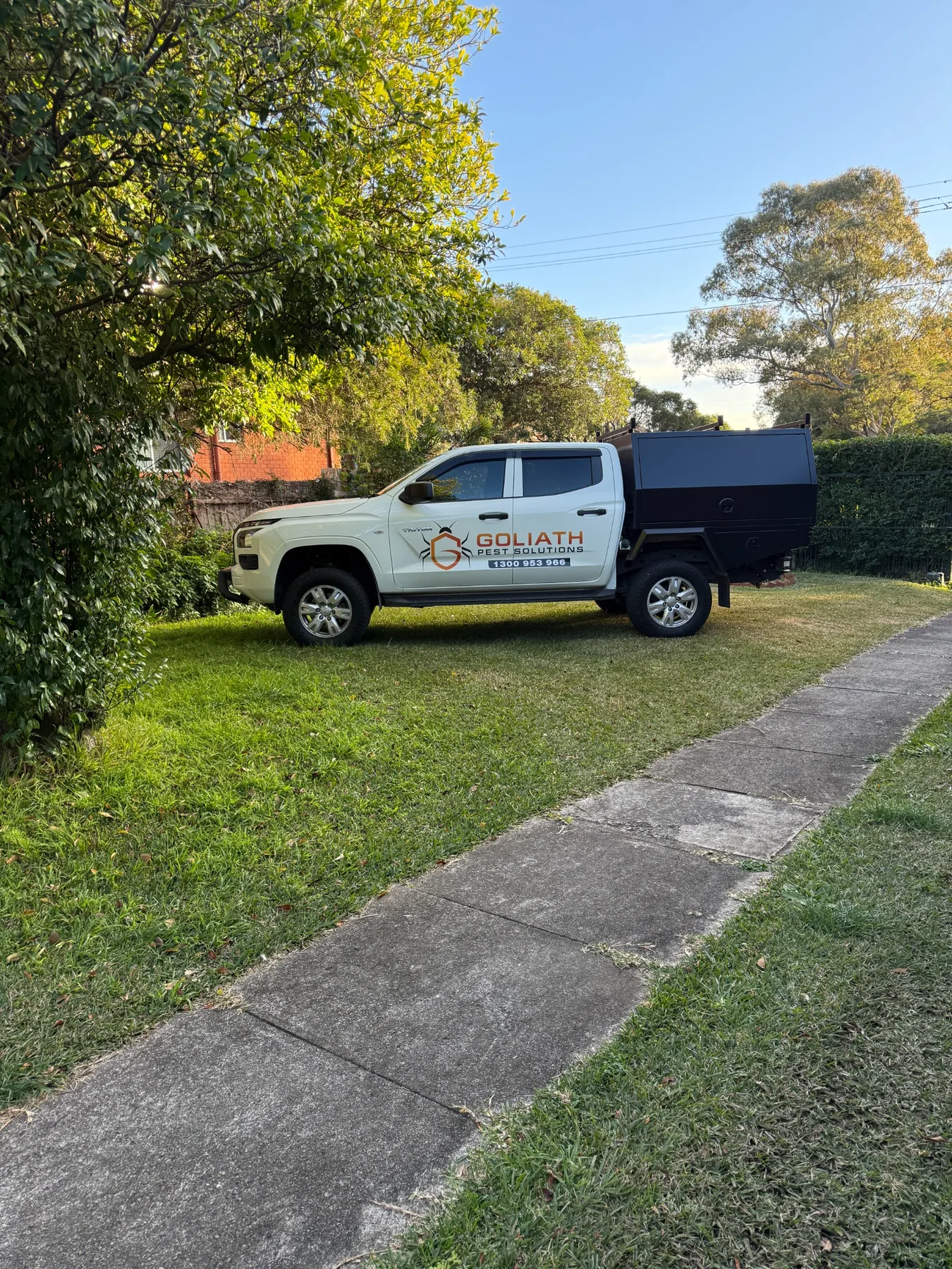Goliath Pest Solutions service vehicle at a Sydney home