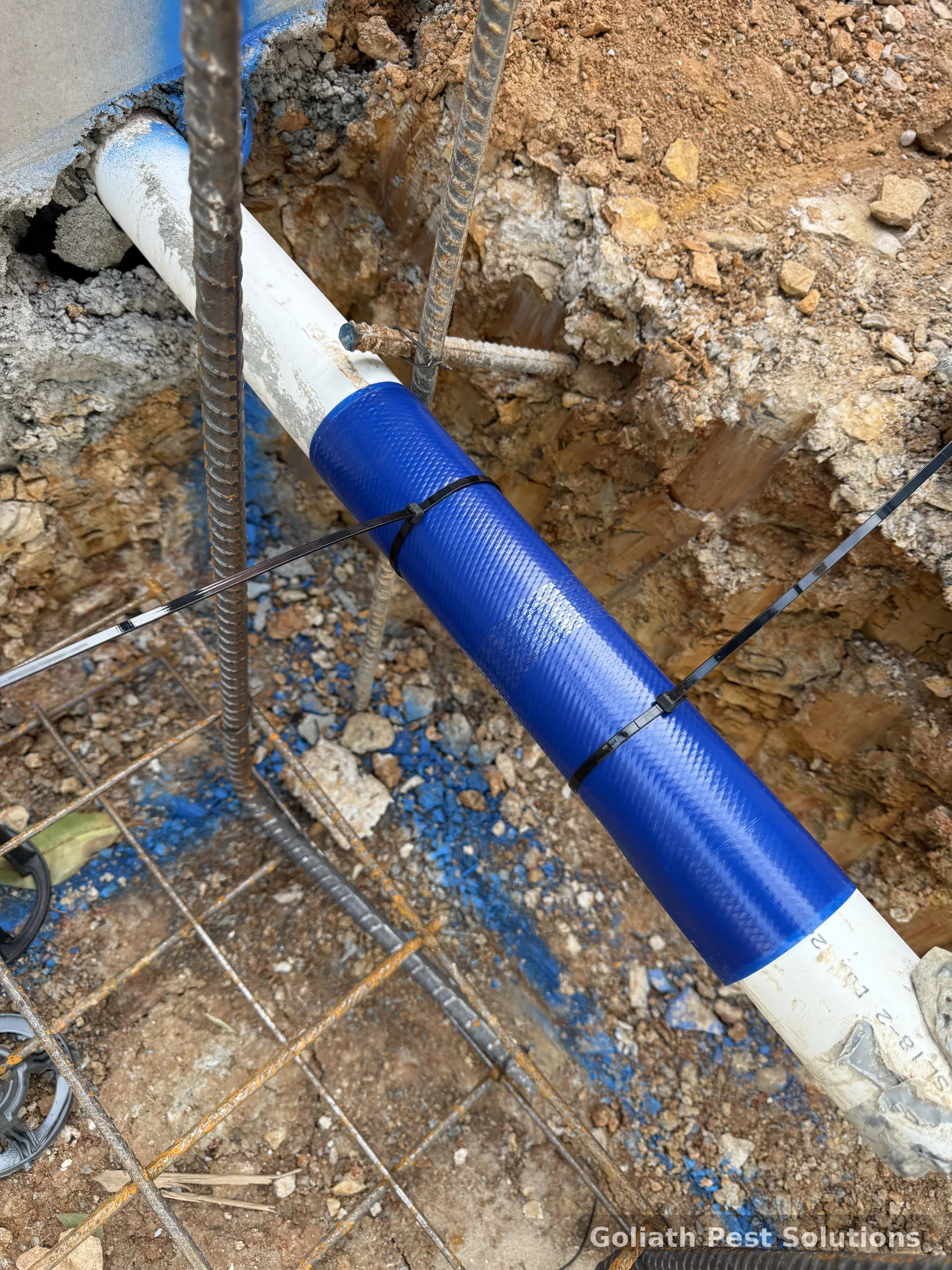 Service pipe detail during new building termite management work