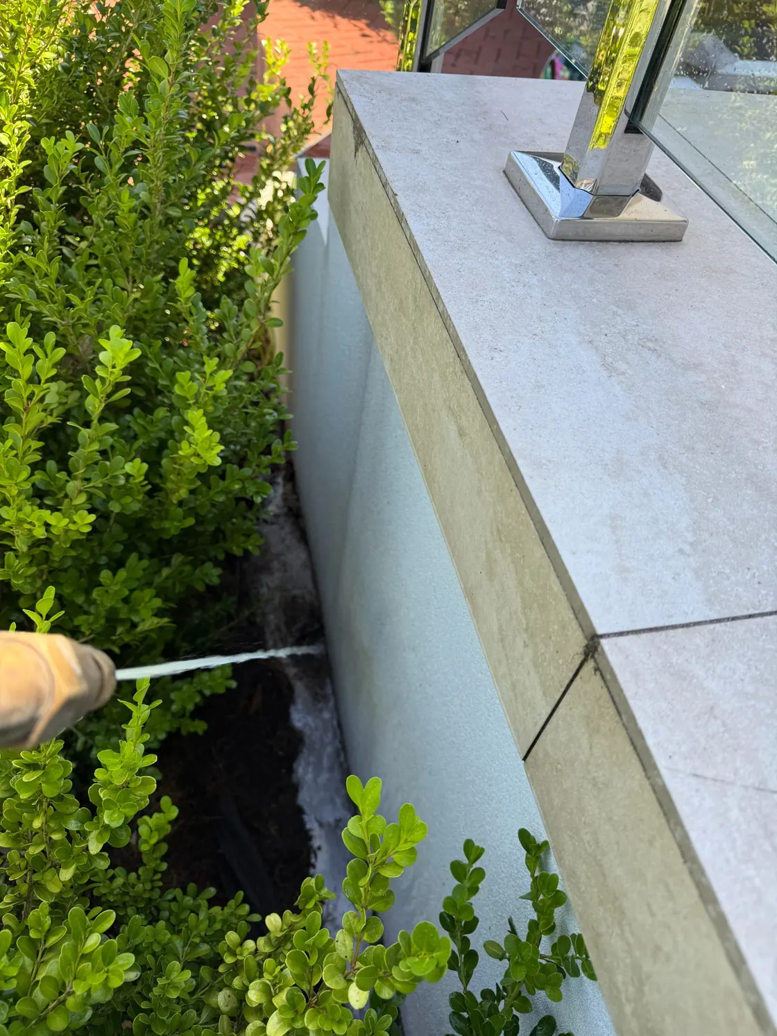 Termidor HE perimeter treatment along garden edge and brick wall in Epping